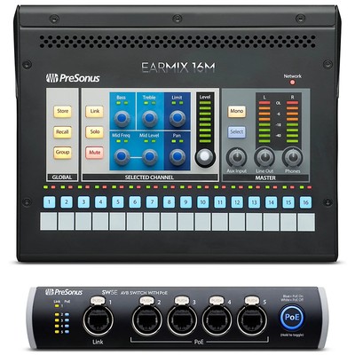PreSonus Personal Monitoring Bundle W/4 EarMix 16M Mixers,SW5E 5-Port AVB Switch