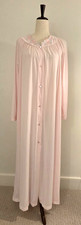VTG Shadowline Petals Embroidered Long Button Front House Coat Robe Pink Sz L