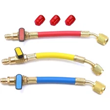 3pcs/set For R134A R410A R22 R12 Refrigerants Ball Valves Hose(Red/Yellow/Blue)