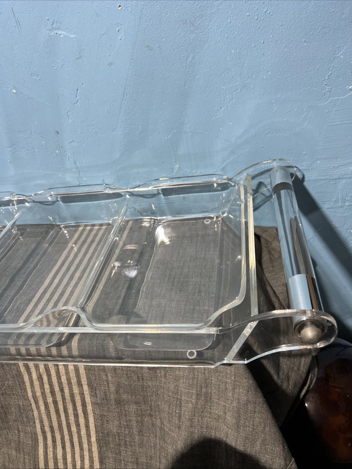 Vtg Grainware Lucite Clear Acrylic Divided Serving Tray w/ Seashell Handles - Image 2 of 4