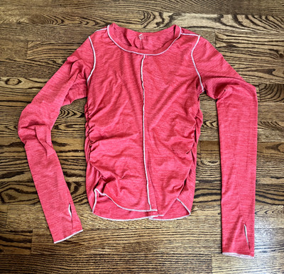Free People FP Movement Right On Run Long Sleeve WinterBerry Red Coral Sz Small