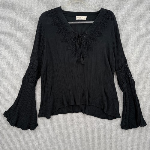 Vintage Abercrombie & Fitch Spitzen Glockenärmel Top M schwarz Y2K Fee Boho Whimsigoth