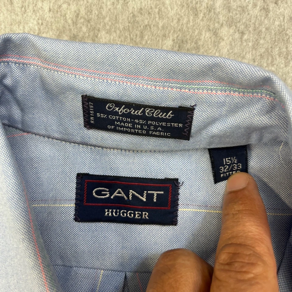 Camisa con botones GANT Hugger Oxford Club para hombre 15,5 32/33 ajustada azul a rayas Foto 4 de 4