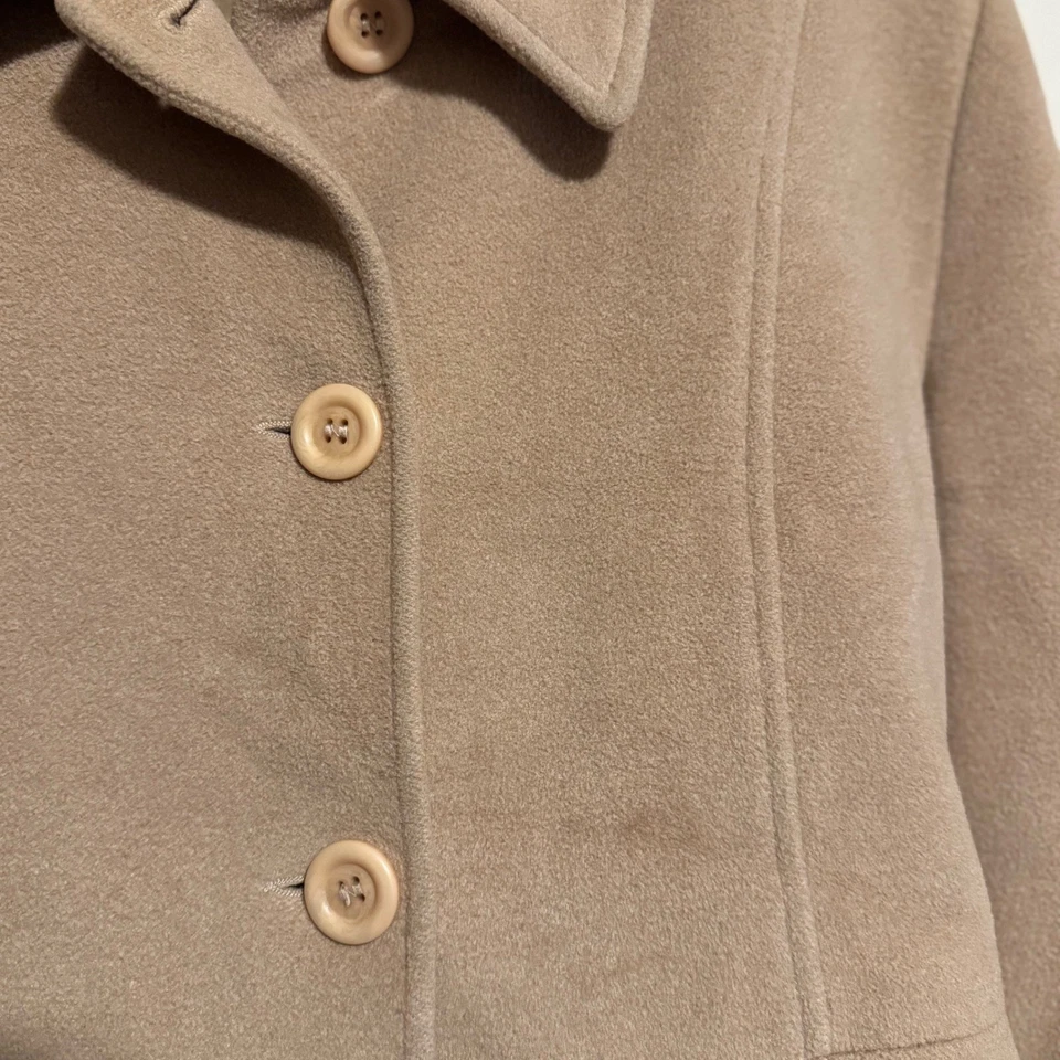 Sutton Studio Bloomingdales 女式米色羊毛混纺腰带外套 8 码 — 第 2/4 张图片