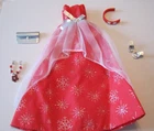BARBIE FASHION CLOTHES ~ RED GLITTER SATIN+WHITE TULLE OUTFIT w/ACCESSORIES SET