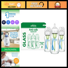 Natural Flow Anti-Colic Wide-Neck Glass Baby Bottles 9oz, Slow Flow Nipple, 3 Pa