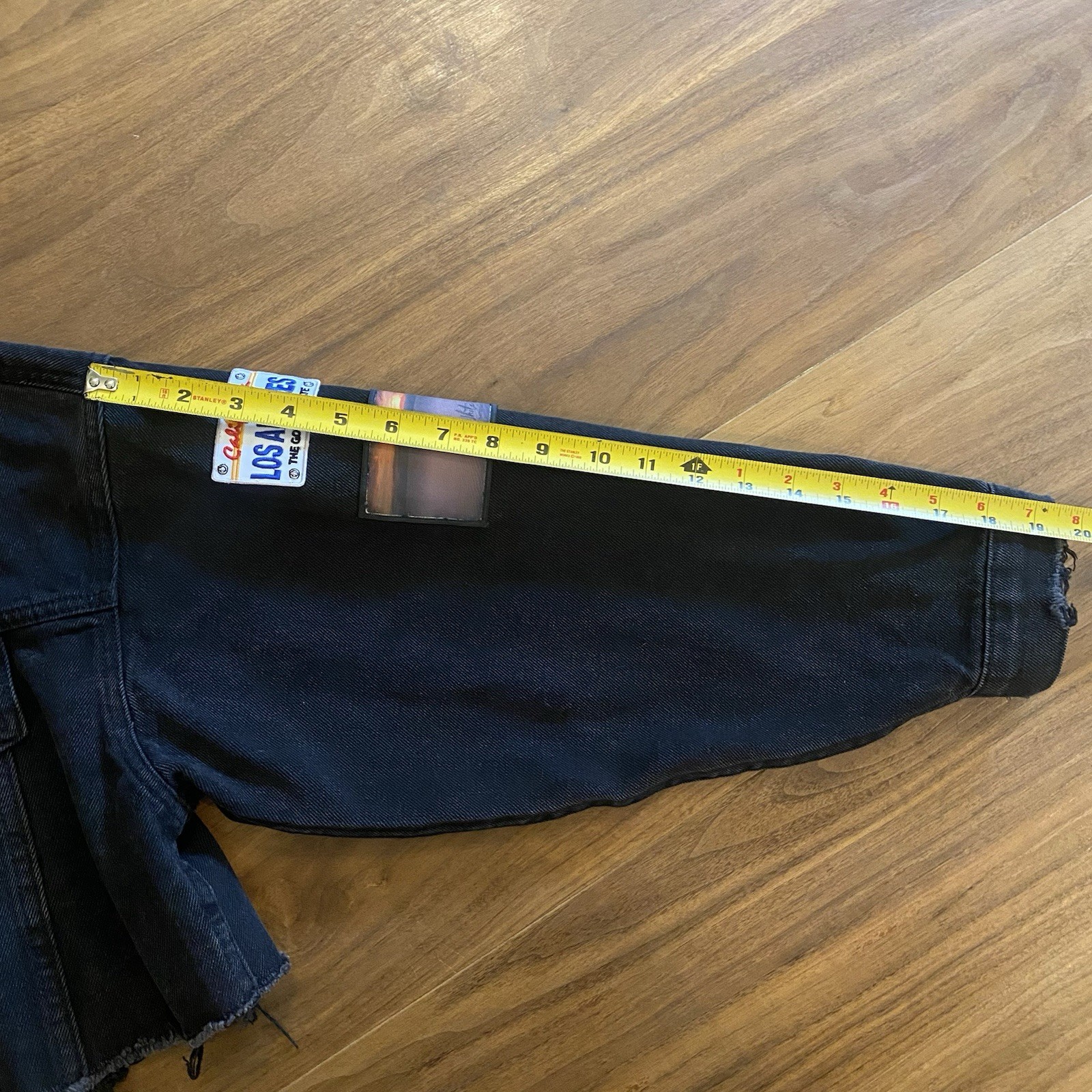 Cropped Black Denim Jacket Patchwork Route 66 Fes… - image 4