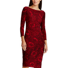 LAUREN RALPH LAUREN LADIES VICTORINA ABSTRACT PRINT JERSEY DRESS, RED, NWT