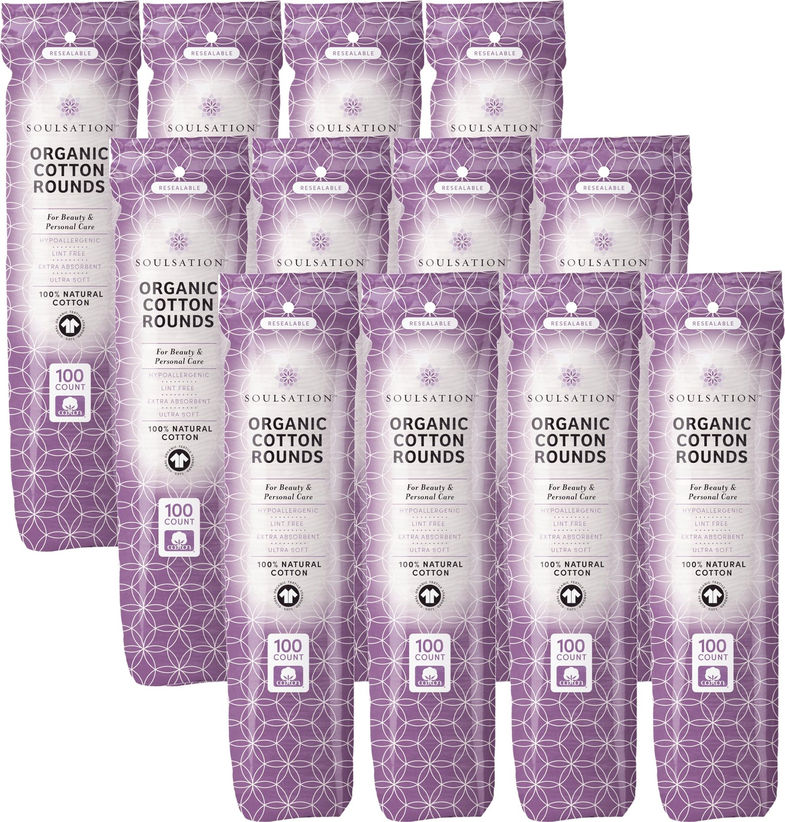 Organic Cotton Rounds, Bulk 1200 Count - Makeup Remover Pads For Face