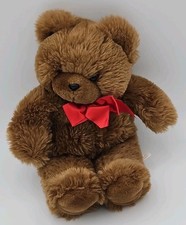 Vtg Eden Toys Teddy Bear Plush Chocolate Brown 16" Red Bow Soft Stuffed Animal