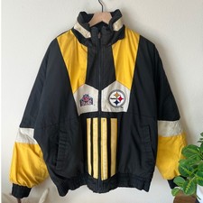 Vintage 90s Pro Player Pittsburgh Steelers Puffer Jacket Mens Medium Black Y2k
