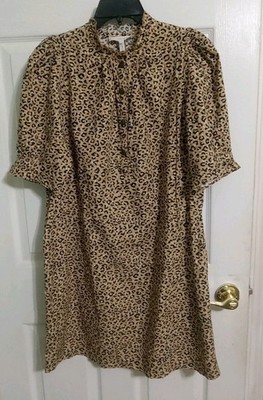APIECE Apart Leopard Print Ruffle Sleeve Shift Dress Size 6