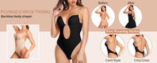 UK Women Sexy Deep V-Neck Body Shaper Backless U Plunge Thong Bodysuit Shapewear