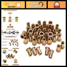 100pcs M6 Rivet Nuts, Flat Head Threaded Insert Nuts, Zinc Plated Carbon Steel f