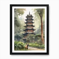 Painting Of A Dog In Shanghai Botan Framed Wall Art Poster Canvas Print Picture