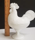 Vintage L. E Smith All White Milk Glass Standing Rooster Pedestal Candy Dish
