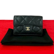 CHANEL Matrasse COCO Mark Tri-fold wallet Matt caviar skin black 04102