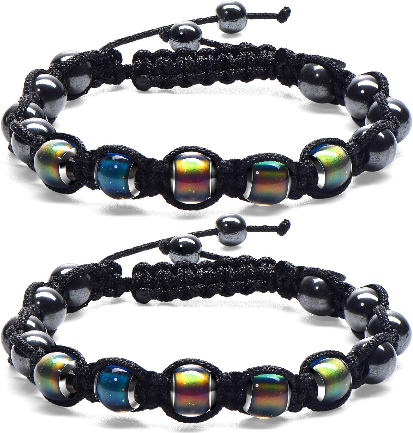 Adjustable Mood Bracelet for Women 2 Pieces Dazzling Shimmer Color Changing Bead