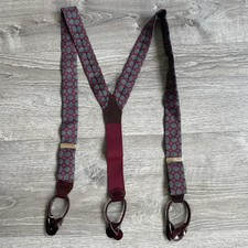 Cas Germany Vintage Red Paisley Pattern Suspenders With Leather Attachments