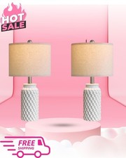 20.5" White Modern Ceramic Bedside Lamp Set of 2 Bedroom Decor Farmhouse Table L