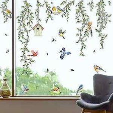 Spring Hanging Green Vine Double Sided Window Clings Birds Tree Leaves Window