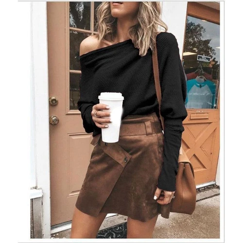 Damen One Shoulder Pullover Langarm Strick Bluse Pulli Pulli Damen Tops - Bild 7 von 19