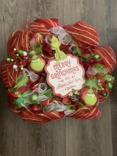 Christmas Hanging Mesh Wreath Merry Grinchmas Happy New Year Dr Seuss