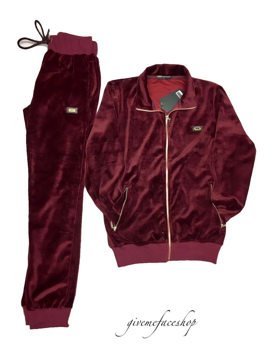 Time is money velour jogging set, super star burgundy mens