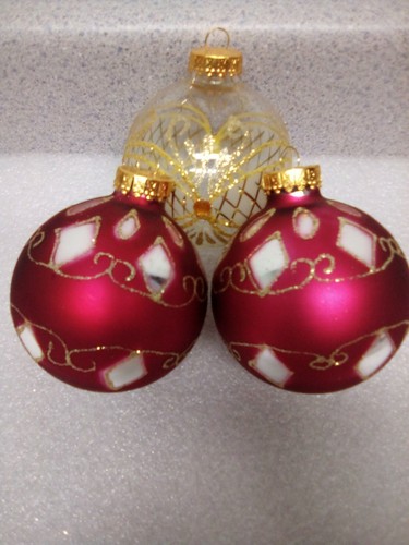 GLASS CHRISTMAS TREE ORNAMENTS Red Gold Glittered - Picture 6 of 6