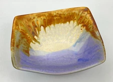 Studio Art Pottery Artist Signed William Bowl Drip Glaze Purple White Brown 6.5"