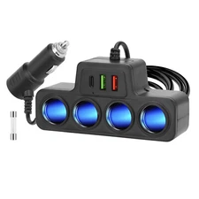 Car Cigarette Lighter Splitter, Quick Charge, PD3.1A + USB3.1A + QC 3.0, 12V/24V