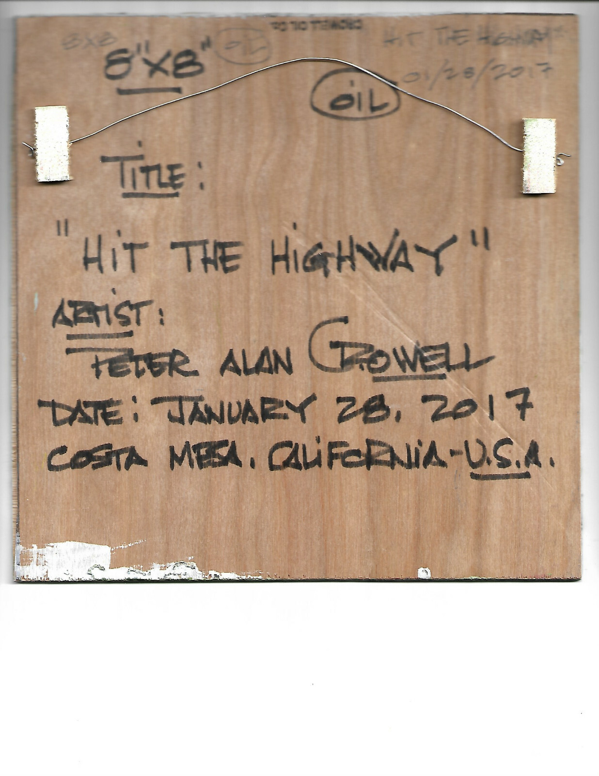 HIT THE HIGHWAY  abstract oil painting original 8x8 wood Vintage  signed Crowell