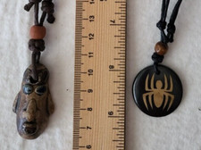 NECKLACE - NEW waxed cotton cord, sliding knot closure, polymer clay, wood beads