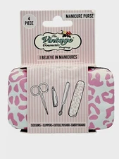 Vintage Cosmetic Company Pink Cheetah Manicure Purse Size 4 piece Multi