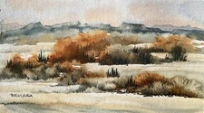 9.5x5.5” Original Loose Watercolor Pamela Wilhelm High Desert Winter Vista