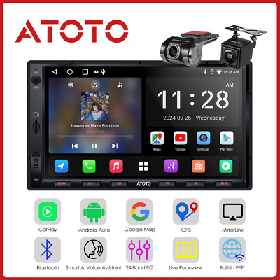 ATOTO 7'' 2 DIN Car Stereo Bluetooth Carplay Android Radio WiFi Head Unit w/ CAM