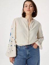 Fabienne Chapot Harry Embroidered Stars Blouse, Warm White/Blue, 12