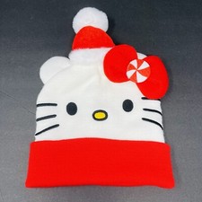 Hello Kitty Holiday Christmas Beanie Toboggan - Fits Kids  Adults Red White NEW