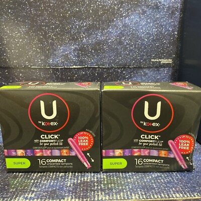 2 X U By Kotex Click Compact Tampon, Super OR Super Plus, 16 Ct - Free Shipping