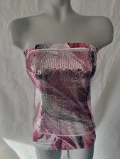M Fasis by California Blue Pink Sequin Strapless Blouse Top Size M Made in USA