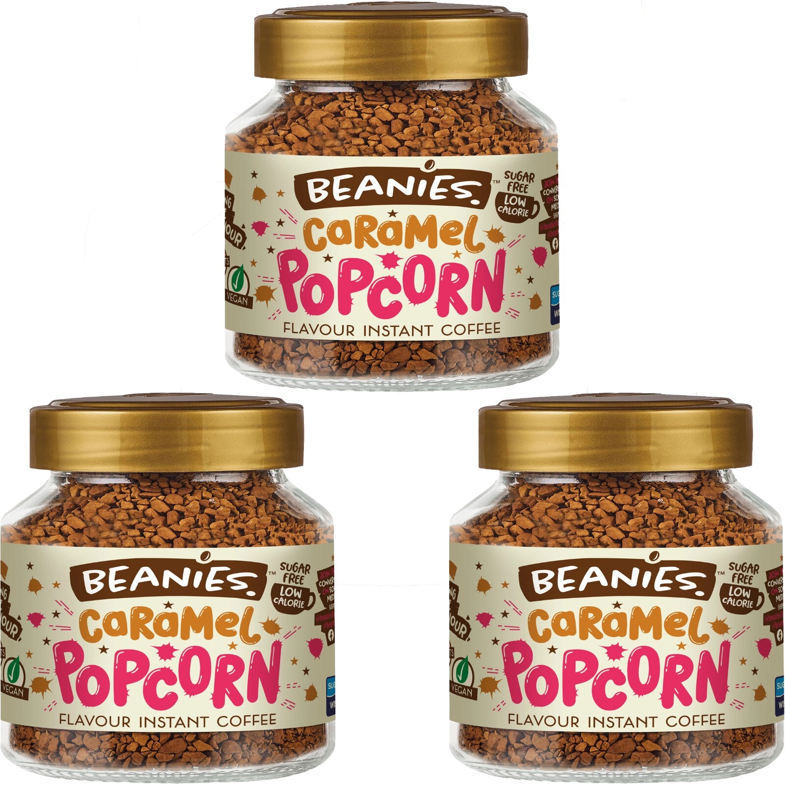 Beanies Coffee Caramel Popcorn Flavour Instant Coffee - 50g (Pack of 3)