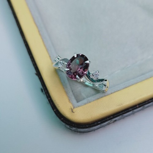 Lab Created Alexandrite Ring, 925 Sterling Silver Ring, Color Change Stone Ring - Picture 8 of 10