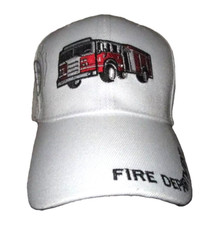 FIRE DEPARTMENT-ENGINE White Baseball Cap Hat 3D Embroidered Ships Boxed