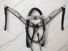 Premium Leather Western Headstall & Breast Collar Set in Full Size.