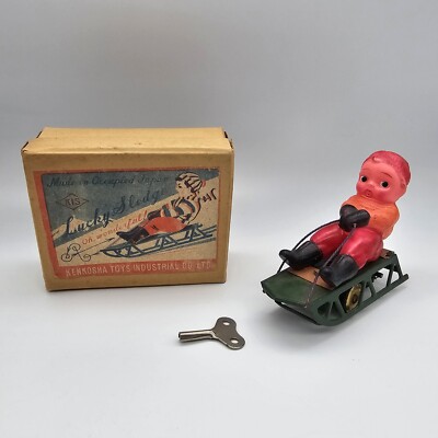 Jouet Vintage Lucky Sledge - Japon Années 1950, étain Et Celluloïd, Remontage - Avec Boîte D'origine