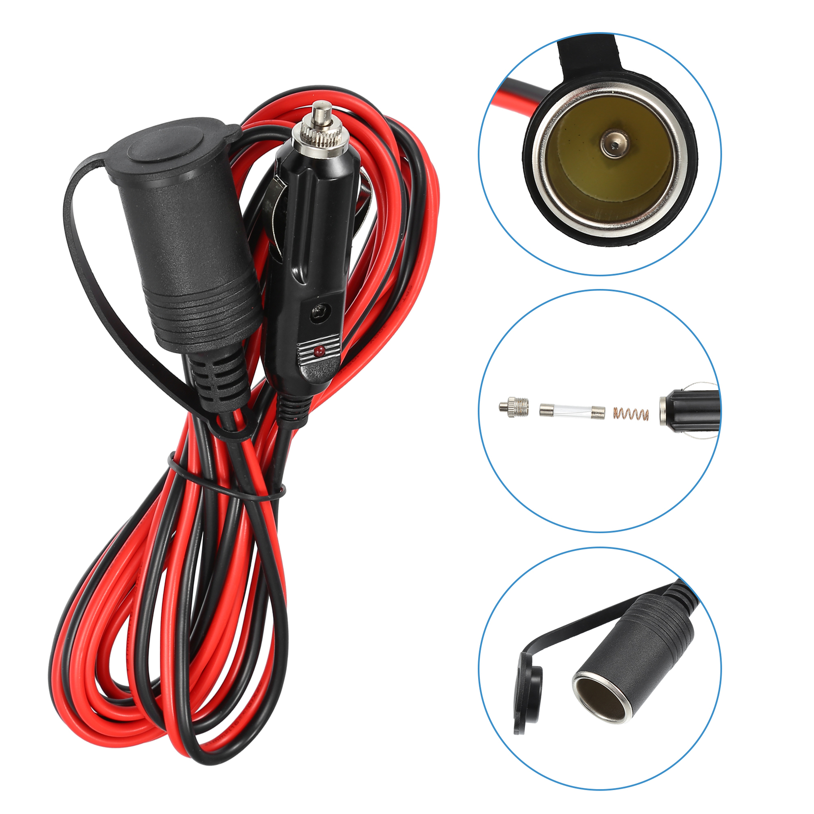 Prise Allume Cigare Male Câble Extension Allume-cigare HATMINI 3m - Mâle Vers Borne œillet 8,3mm - 20A 12V/24V - Fusible Inclus - Pour Véhicules Et Camping Prise Male Allume Cigare 12v