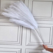 Image of Large White Faux Pampas Grass 3 x Stems of 115cm Tall Fluffy Artificial Flower