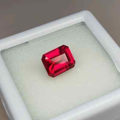 Precision Cut, 4.25 ct Lab Ruby, 8x10 MM Emerald Cut Ruby