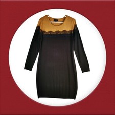 AB Studio tan and black lace long sleeve bodycon sweater dress size L
