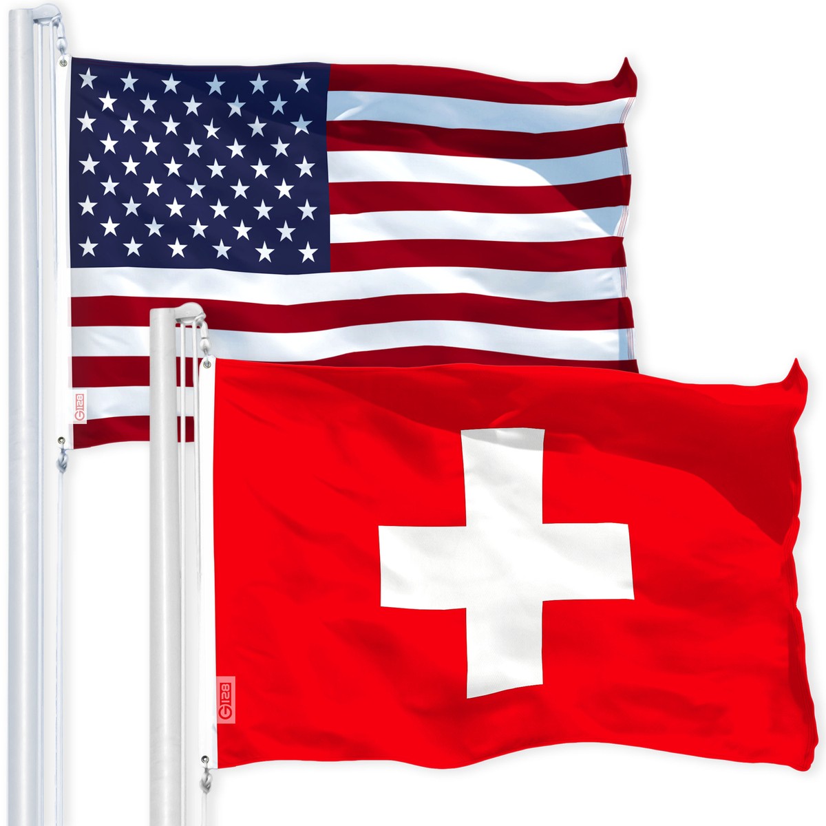 G128 Combo Pack: American USA Flag 3x5 Ft & Switzerland Swiss Flag